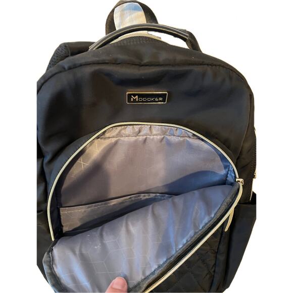 Modoker Faux Designer Padded Black Computer Backpack - Picture 4 of 6